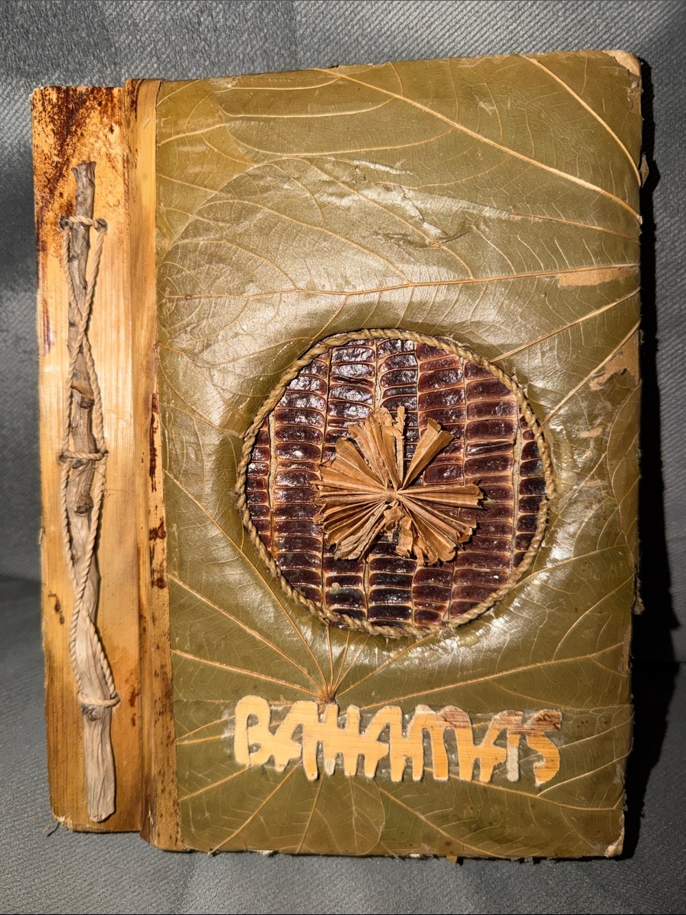 Blank Handmade Green Leaf Wall Journal Cover with Natural Accents - Bahamas
